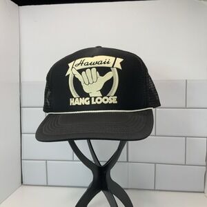 Vintage Hawaii Hang Loose Trucker Hat Foam Rope Mesh Snapback Cap Surf Black